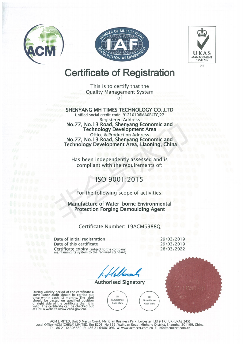 ISO 9001:2015 认证证书 英文版